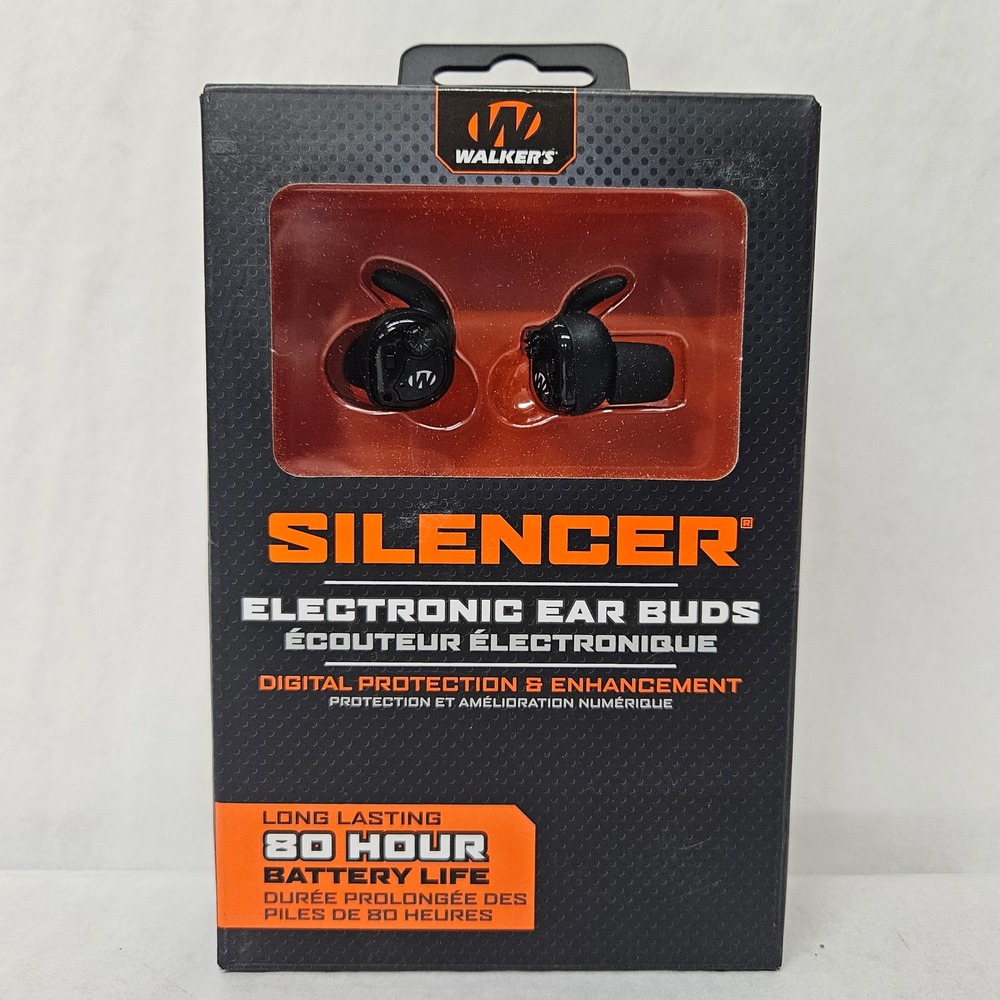 Walker's Silencer Electronic Ear Buds GWP-SLCR‎ Black 80 Hr Battery 25dB NRR NEW